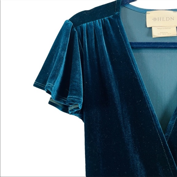BHLDN from Anthropologie Velvet Wrap dress in emerald green - Picture 3 of 9